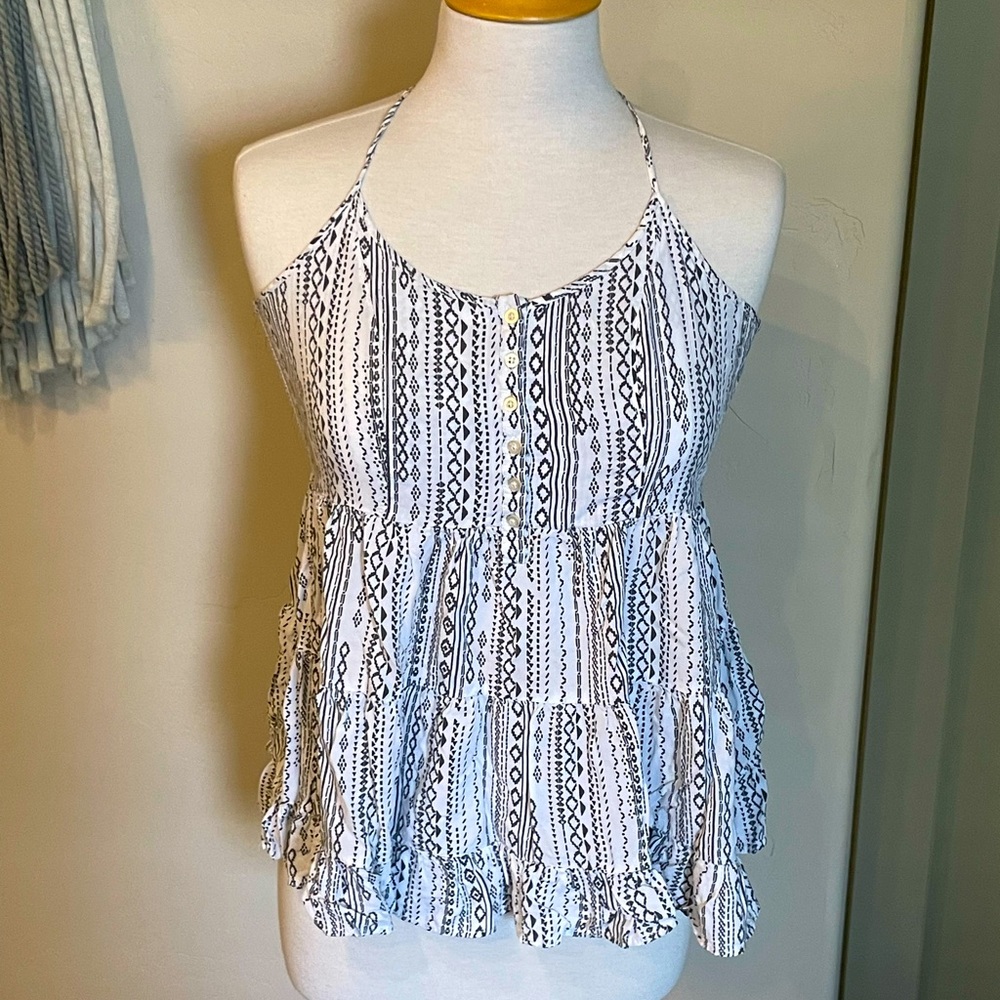 Aeropostale Black White Tribal Aztec Ruffle Cami Tank